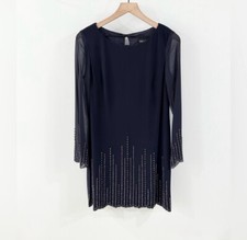 XSCAPE Long Sleeve Beaded Dress Navy Size 8