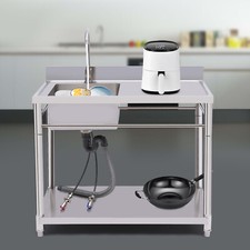 Commercial Sink Stainless Kitchen Utility Sink 1 Compartment w/Prep Table Faucet