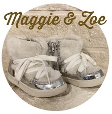 Maggie Zoe Faux Fur White Silver Boots Girls Size 9 FREE SHIPPING Adorable