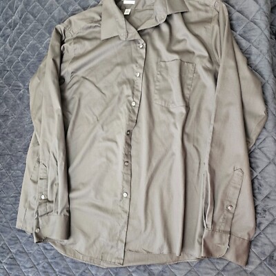 Van Heusen Lux Sateen Gray Button Dress Shirt Size 36/37