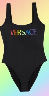 Authentic Versace Logo Rainbow Pride Ladies Woman Swimsuit Size 34