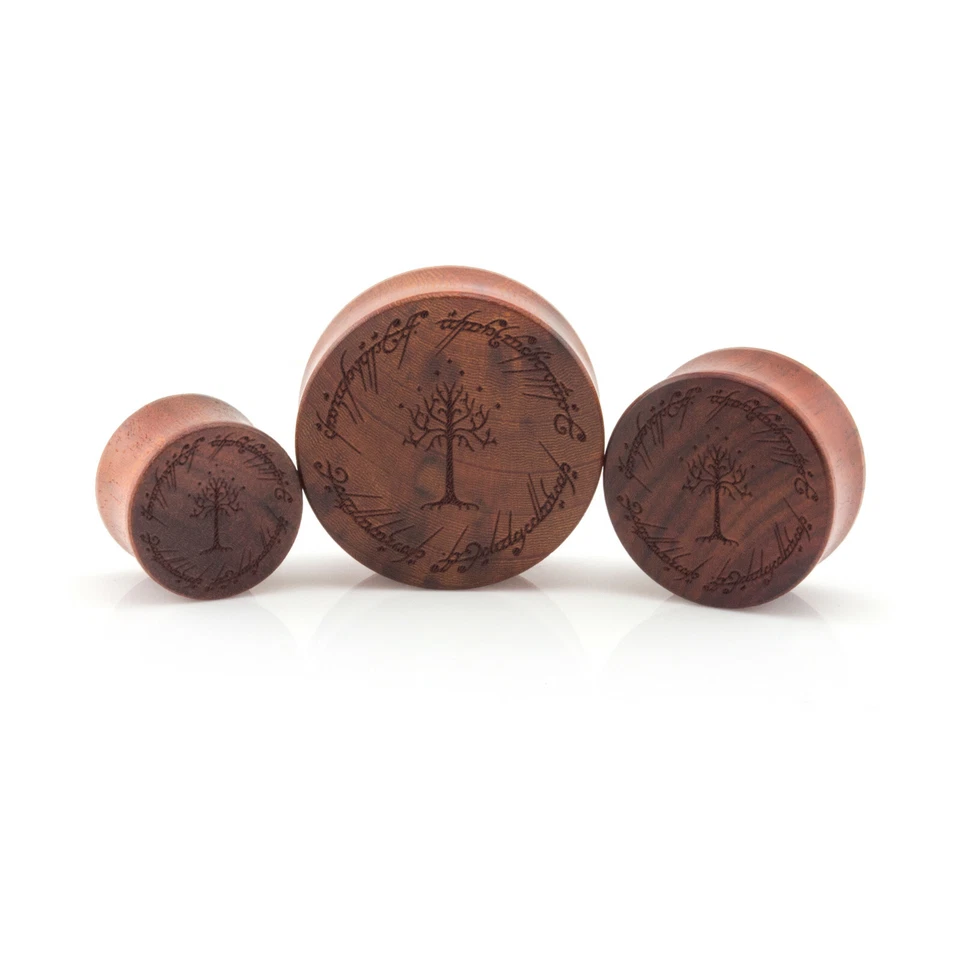 Tapón para los oídos de madera del Señor de los Anillos Árbol de Gondor - Grabado láser doble acampanado Foto 4 de 4