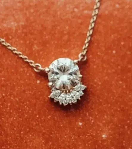 Collar colgante para mujer 2,0 quilates redondo diamante simulado rosa plata de ley real Foto 3 de 4