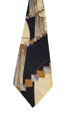 NWT PELUSO IF ITALY Luxury Mens Silk Tie Black White Art wear Made In Canada