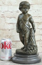 Français Bronze Sculpture Garçon Auguste Moreau Signé Sur Marbre Base 14 " Décor