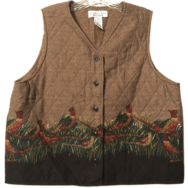 Cambridge Dry Goods vintage quilted pheasant bird country vest women