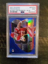 Travis Kelce 2021 Playoff Behind The Numbers Blue Prizm # BTN-TKE PSA 9 Chiefs 