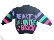 Vintage 90s Rags USA New Kids On The Block NKOTB Neon Sweater Kids Sz Small