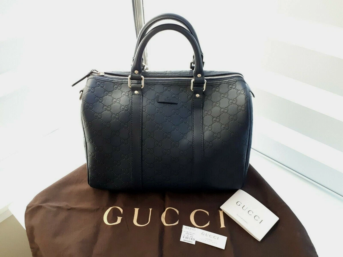 Gucci Guccissima NEW Leather Boston Bag Dark Blue 265697