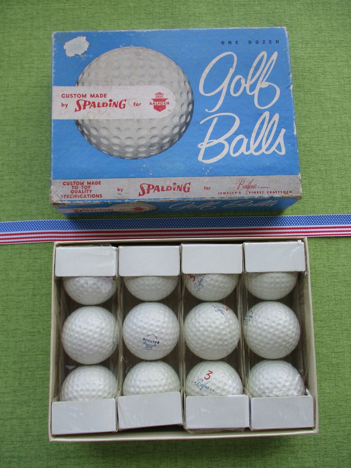 VINTAGE c.1960s BALFOUR JEWELERS BLUE SIGNATURE SPALDING 1 DOZEN GOLF