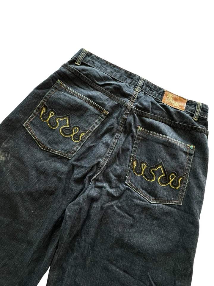 Pantalones Cortos de Jean Vintage Y2K Brooklyn Xpress Sueltos Pierna Ancha Bordados Talla 38 Foto 2 de 4