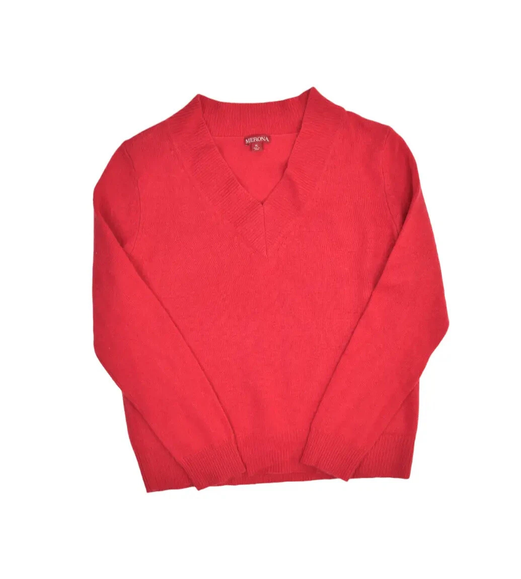 Merona 100% Cashmere Sweater Womens XL Red V Neck Tennis Pullover | eBay