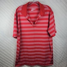 Nike Golf Tour Performance Dri Fit Mens L Large Polo Short Sleeve Red Striped