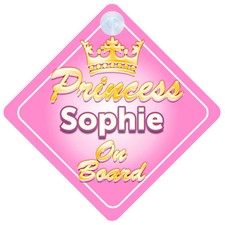 Crown Princess Sophie On Board Personalised Baby Girl Car Sign