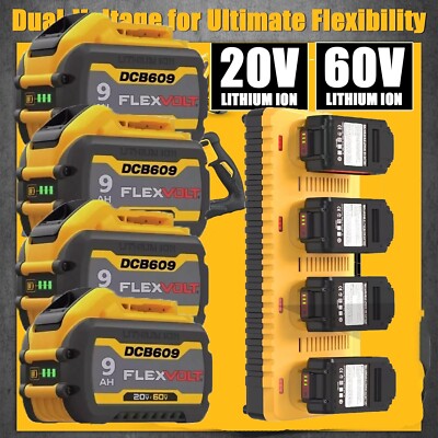 4Pack 12.0Ah for DeWalt FLEXVOLT 20V/60V MAX Battery Lithium-ion DCB609 &Charger