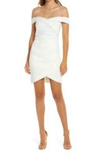 LAVISH ALICE White Off Shoulder Wrap Ruched Bodycon Cocktail Dress 6 US = UK10