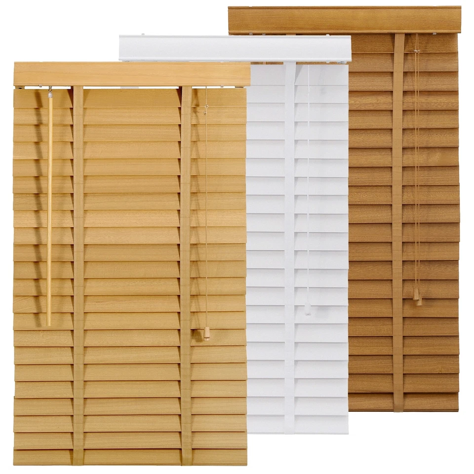 Holzjalousie Fenster Tür Rollo Jalousette Echtholz Vorhang 50mm Holzrollo - Bild 4 von 4