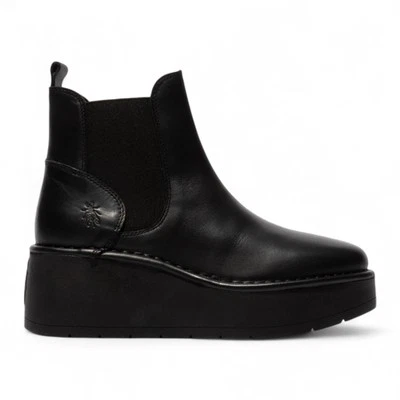 Fly London Femmes Noir HELY268 Bottes Chelsea En Cuir À Enfiler Confort - Photo 1/4