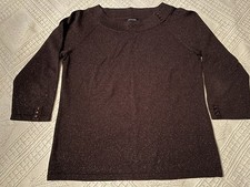 Jones New York Signature Brown Sweater Large Metallic Party 3/4 Sleeve