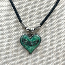 Vintage Venezia Murano Glass Heart Pendant Necklace Green Gold Foil Italian Art