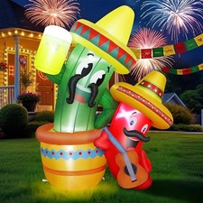 Cinco De Mayo Inflatables Outdoor Decorations,5.2 FT Blow-Up Cactus  Chili P...