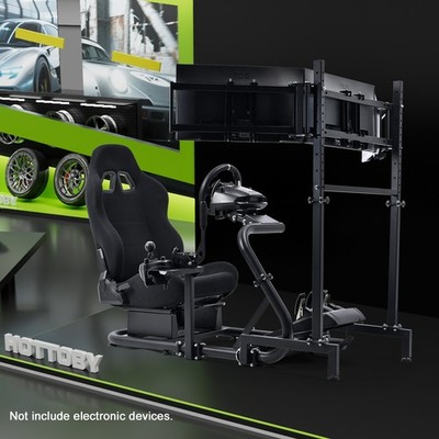 Hottoby Racing Sim Cockpit With Triple TV Stand Seat Fit Logitech Thrustmaster