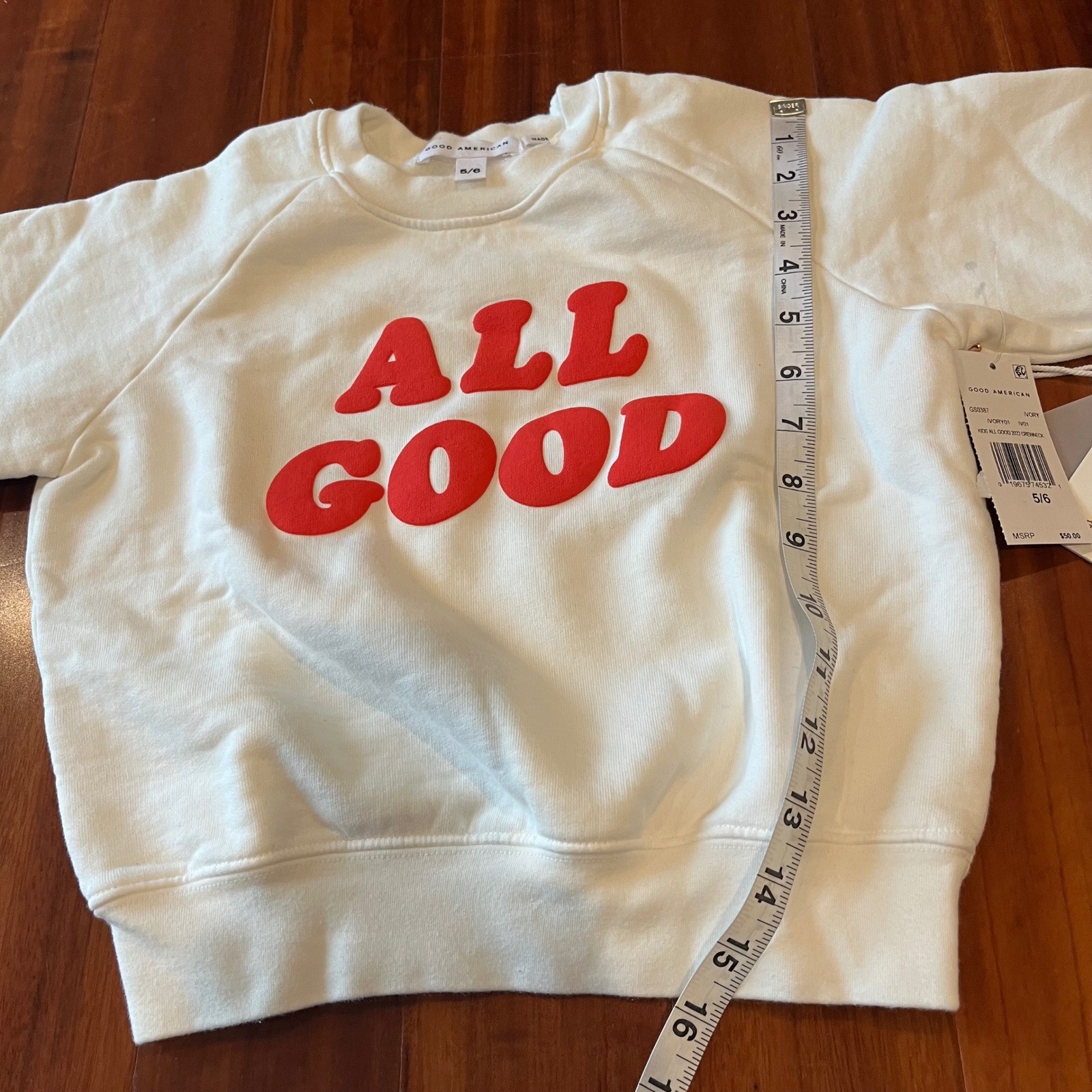 Good American Kids Sweatshirt All Good Crewneck Ivory Off White New Size 5 / 6 thumbnail 7