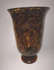 ​Murano Style Tortoise Shell Art Glass Trumpet Vase Leopard Print Large 12.5"VTG