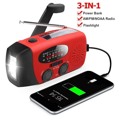Notfall Radio Kurbel Solar Hand Wetter 1000mAh Powerbank Ladegerät Blitzlicht