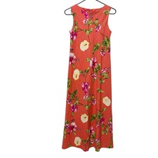 Talbots Floral Linen Rayon Midi Dress Sleeveless Orange Size 2P Cottagecore
