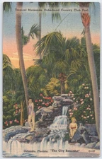 Vintage Orlando Florida Linen Postcard Tropical Mermaids Dubsdreed Pool