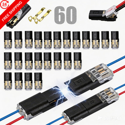 60 Pcs Double Wire Plug in Connector with Locking Clasp