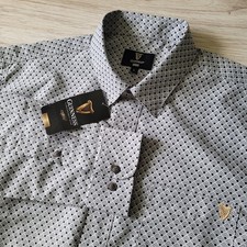 Guinness Size L-XL Button Down Long Sleeve Shirt Grey Black Geometric Ditsy Beer