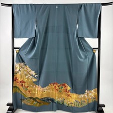 Colored Tomesode Gray Silk Kimono 168cm Length M Used Cherry Blossoms