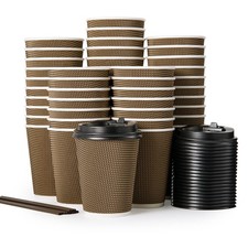 80 Pack 12 oz Paper Coffee Cups, Insulated Ripple Wall Hot Coffee Cups with L...
