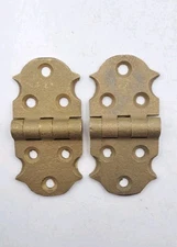  Antique Hinges Cabinet Door Vintage Ice Box Old Cast Brass Hinge Hardware Pair 