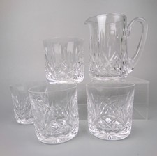 Waterford Cut Crystal Tumblers 4 & Whisky Water Jug. LISMORE Old Fashioned Glass