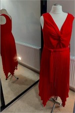 Red Asymetrical pleated skirt evening dress. Size 18 by Roman