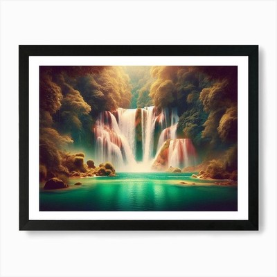 A Waterfall Cascading Into A Jade C Gerahmtes Wandbild Poster Leinwanddruck Bild