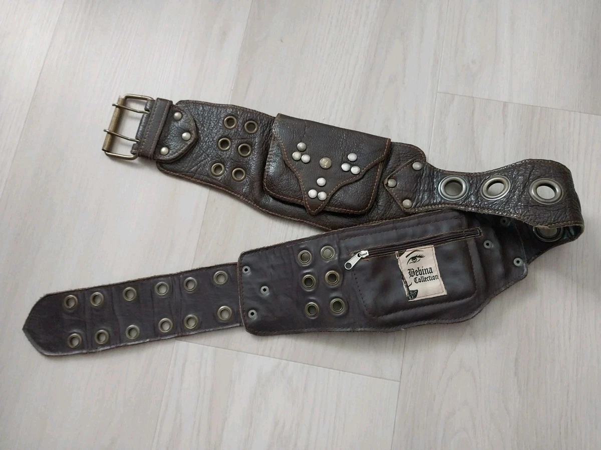 One of kind Black Leather Studded Utility Belt with Snap Pockets LEATHER WAIST BELT main image 3