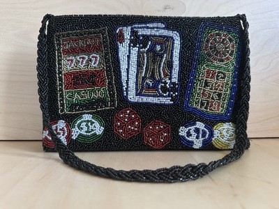 Vintage Beaded Casino Shoulder Bag Poker Dice Roulette Slot Machine Handbag