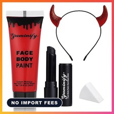 Red Face Paint Halloween Makeup Kit,Devil Horns Headband