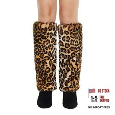 Faux Fur Leg Warmers for Women, Fluffy Boot Cuffs Covers for 15.7 inch Leopard