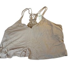 Aerie Ribbed Crop Top Bralette Sandalwood Lace Back Strappy NWT Medium