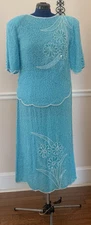 Vintage Mark & John II Silk Blue Beaded Top Skirt Suits Size S