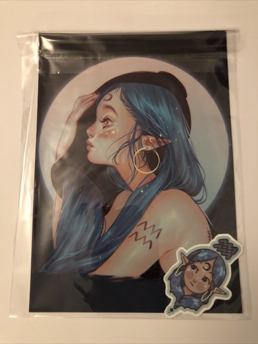 Msshanh Fairy Fantasy Mythical Pixie Art Print With Sticker Blue Hair 20 x 15 cm - Picture 2 of 2
