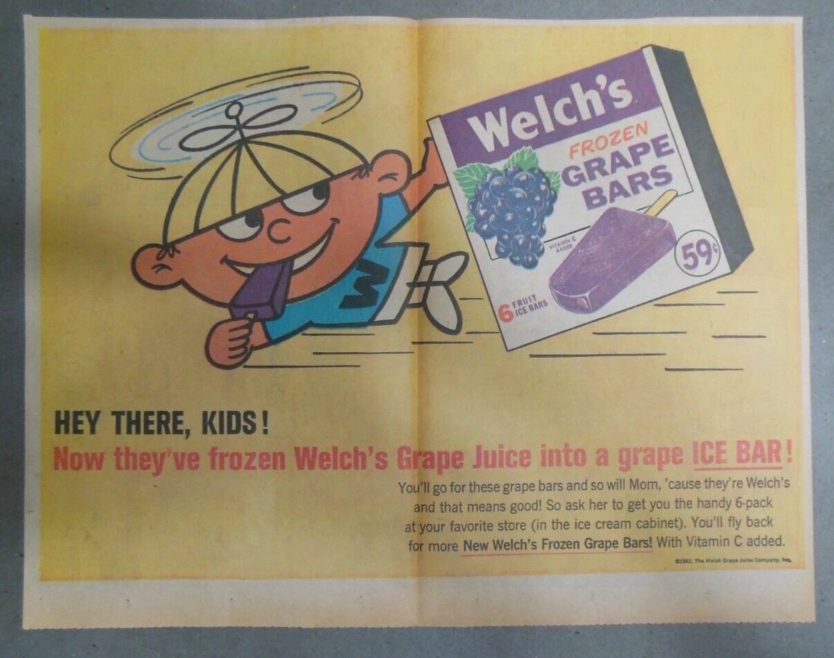 Welch s Grape Juice Ad Frozen Grape Juice Ice Bar 1962 Size 11 x 15 inches