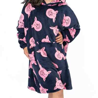 M&S Girls Cosy Fleece Percy Pig Oodie Oversized Hoodie 3-4 yrs WASHED CLEAN  VGC UK