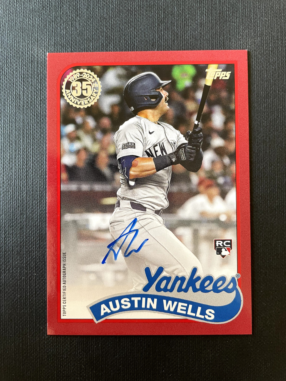 Austin Wells RC Auto 2024 Topps Update 1989 Topps Red Parallel /25 NY Yankees