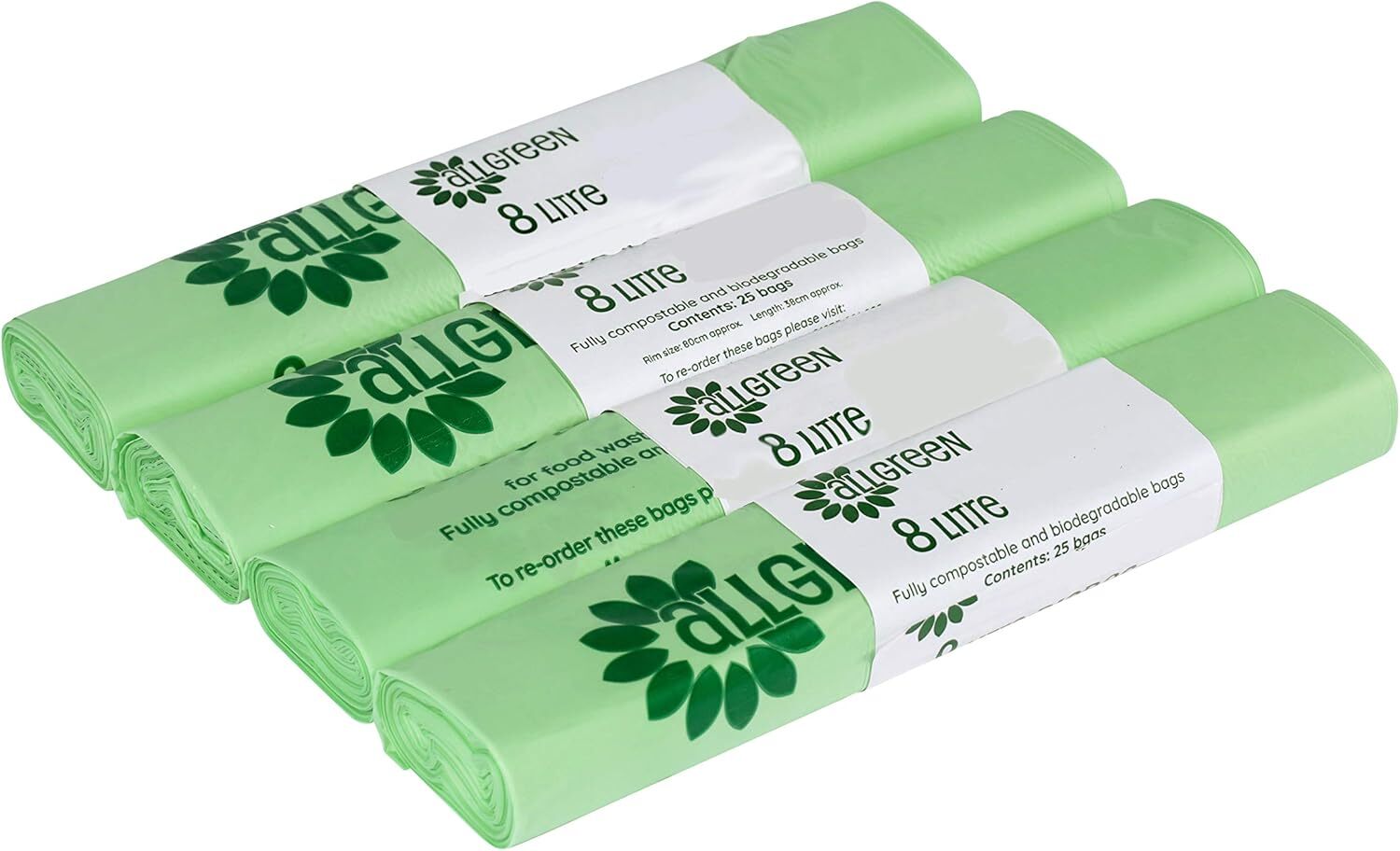Полностью зеленые 8-литровые компостируемые кухонные контейнеры- 100 мешков, 8 л